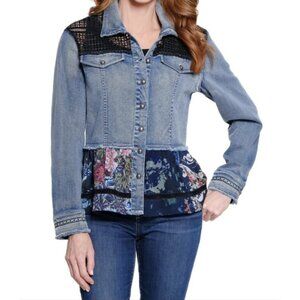 John Mark Lace Trim Denim Jacket 3x Raw Hem Sleeve